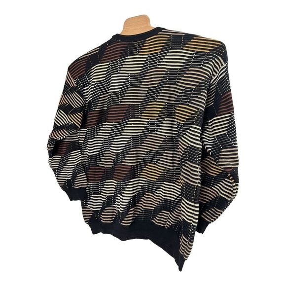 Tundra Mens Sweater "Coogi Like" XXL Black Gold Tan Geometric Mercerized Cotton - Picture 3 of 4